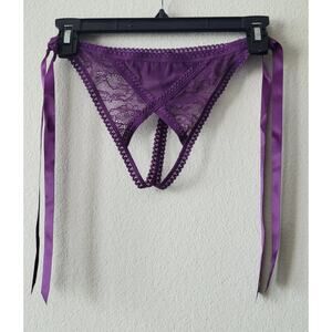 House of Desire Bianca Lace & Mesh Tie Side Thong Plum Sz Small